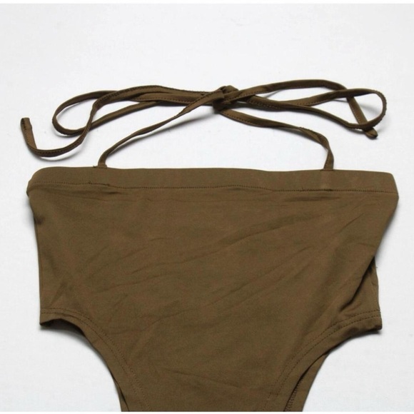 Commense Womens Stretchy Fitted Halter Tube Top Brown Strapless Bodysuit - Picture 3 of 6